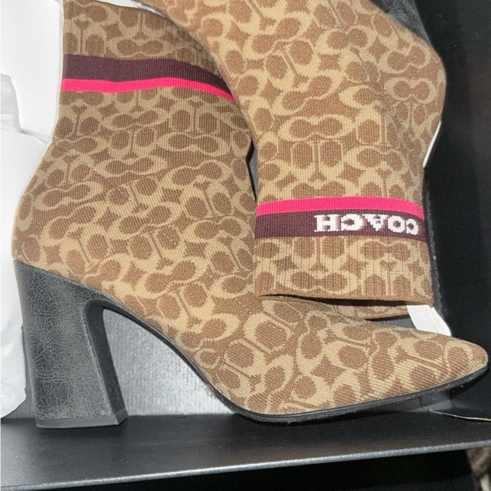 Coach Brown Ankle Boots with Pink Accents